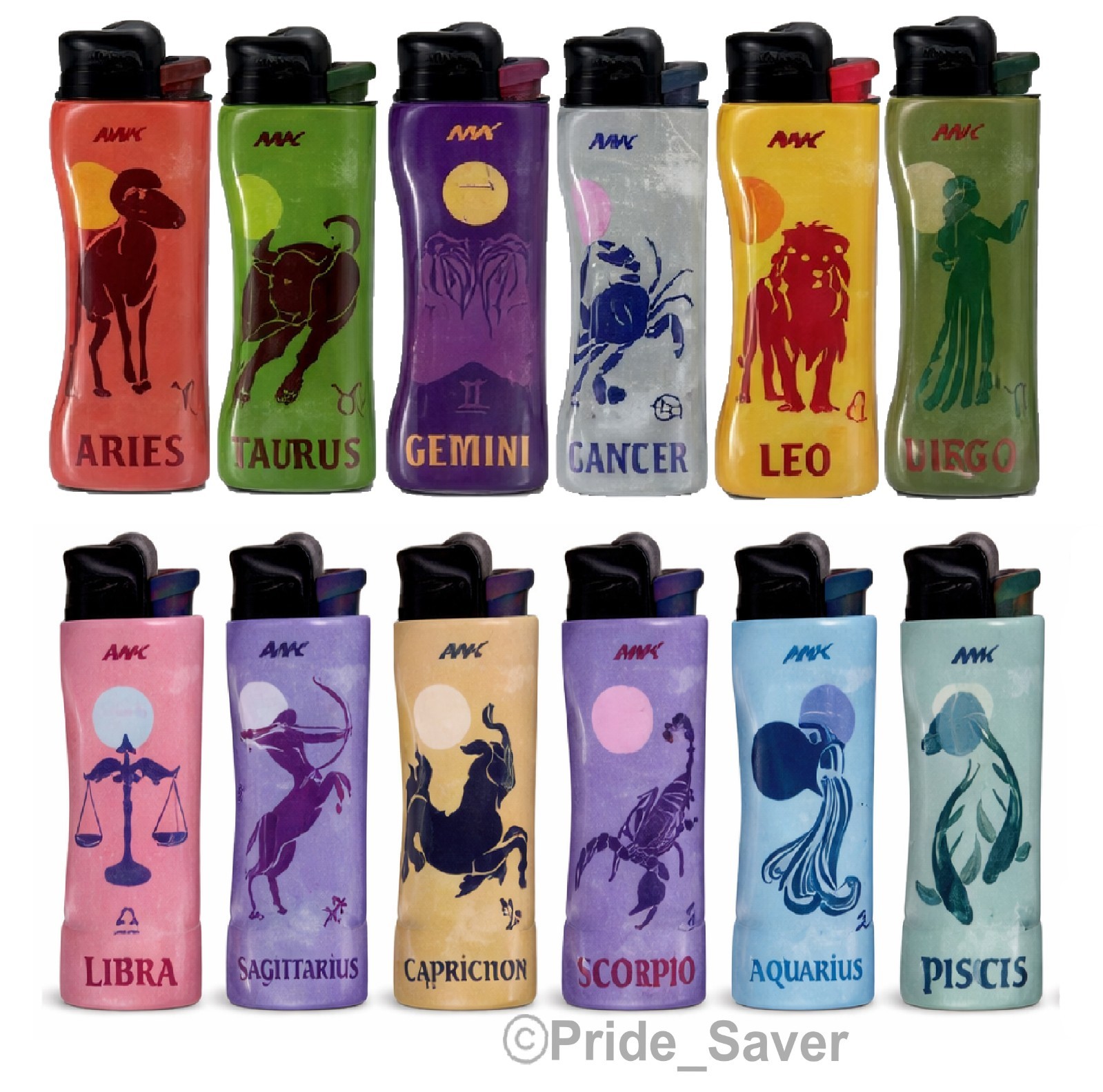 MK Grip Lighter Pro Astrology Zodiac Horoscope Series Flint AST (7 Lighters)