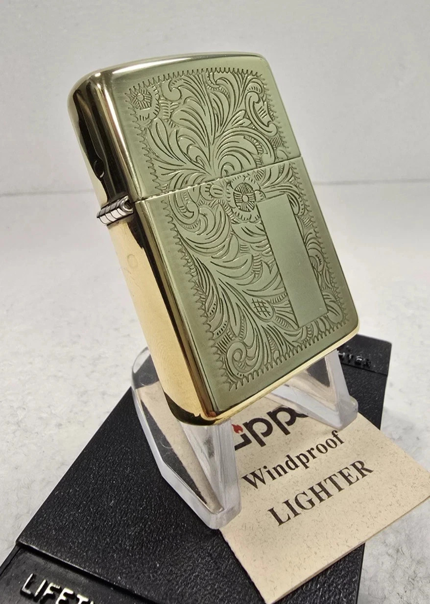 GENUINE Zippo BOTH SIDES Lighter VENETIAN High Polish Brass 1994 NEW IN BOX