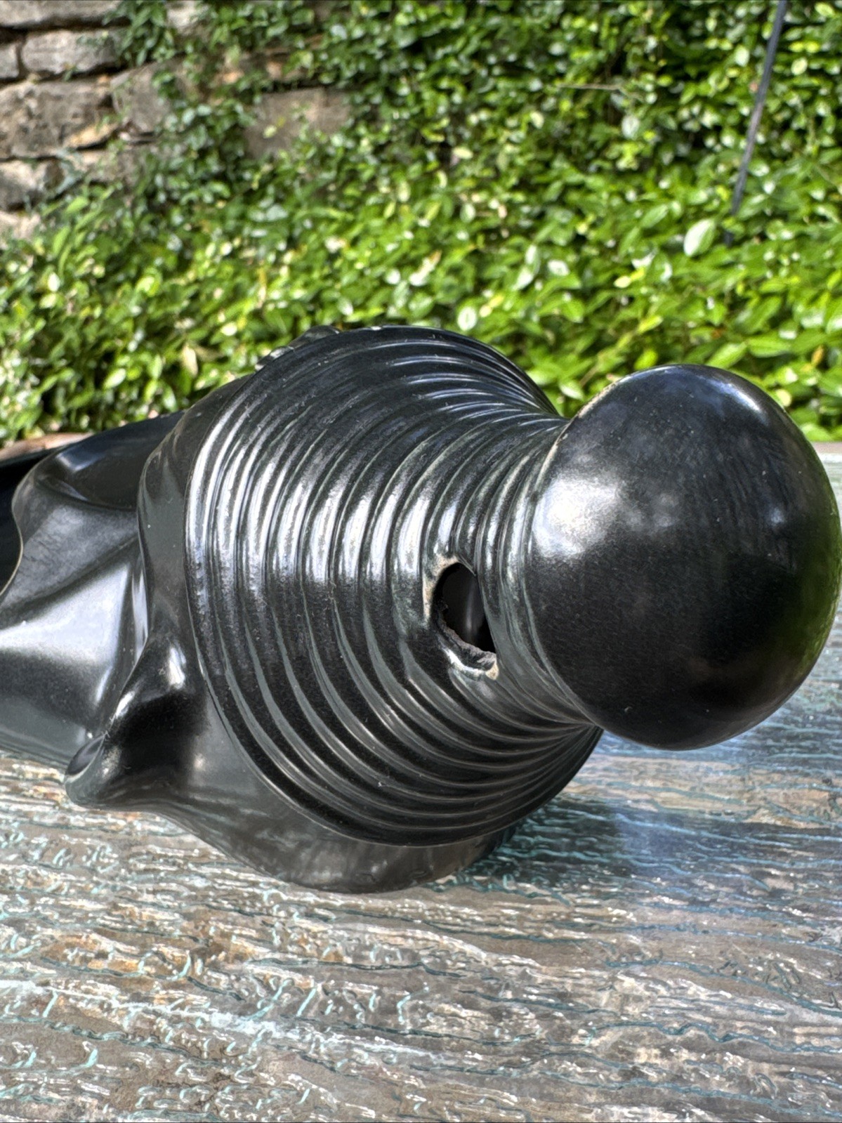Vintage 1950s MCM African Tribal Black Ceramic Ashtray And Trinket Dish Figure