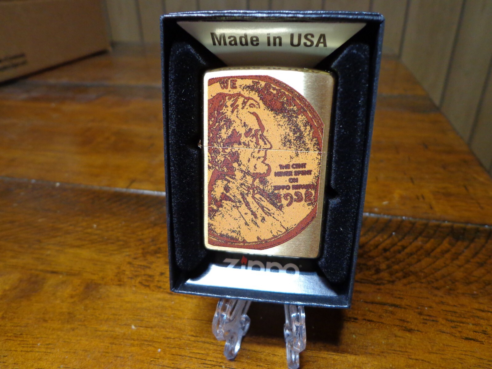 THE CENT NEVER SPENT TO REPAIR A ZIPPO BRUSH BRASS ZIPPO LIGHTER MINT IN BOX