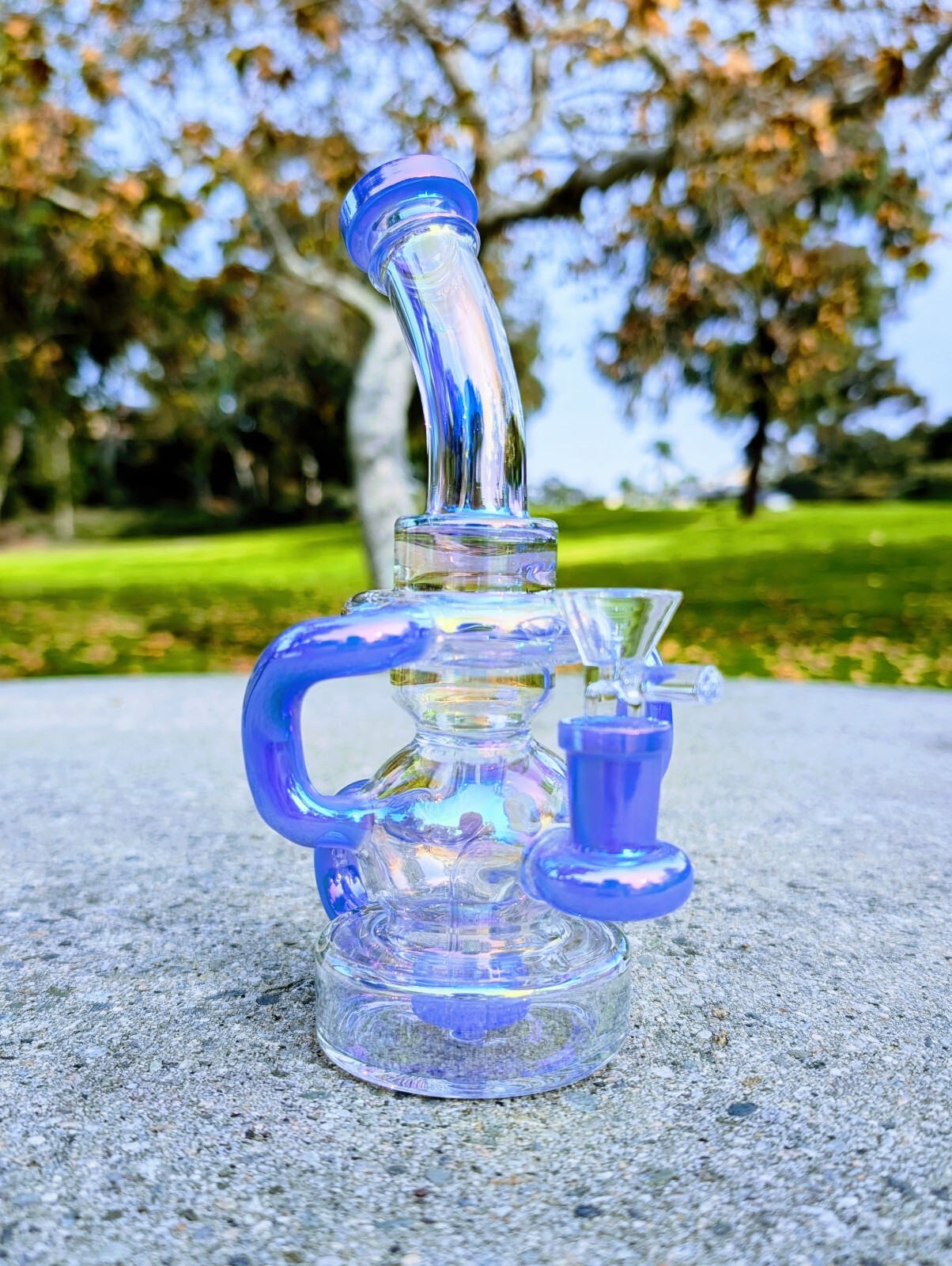 8″ Blue Rainbow Recycler Matrix Tobacco Smoking Water Pipe Hookah Bubbler Bong