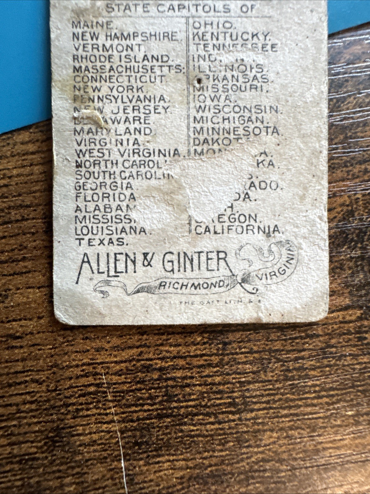 1889 N14 Allen & Ginter General Gov & State CAPITOL VIRGINIA