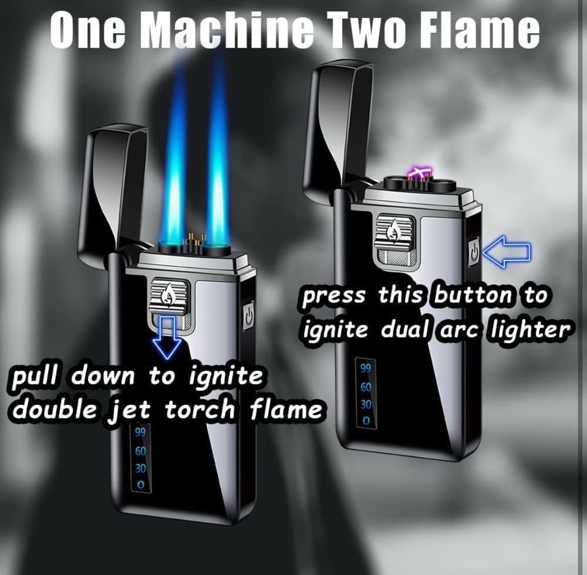 2 In 1 Torch Lighter USB Black Refillable And Chargeable