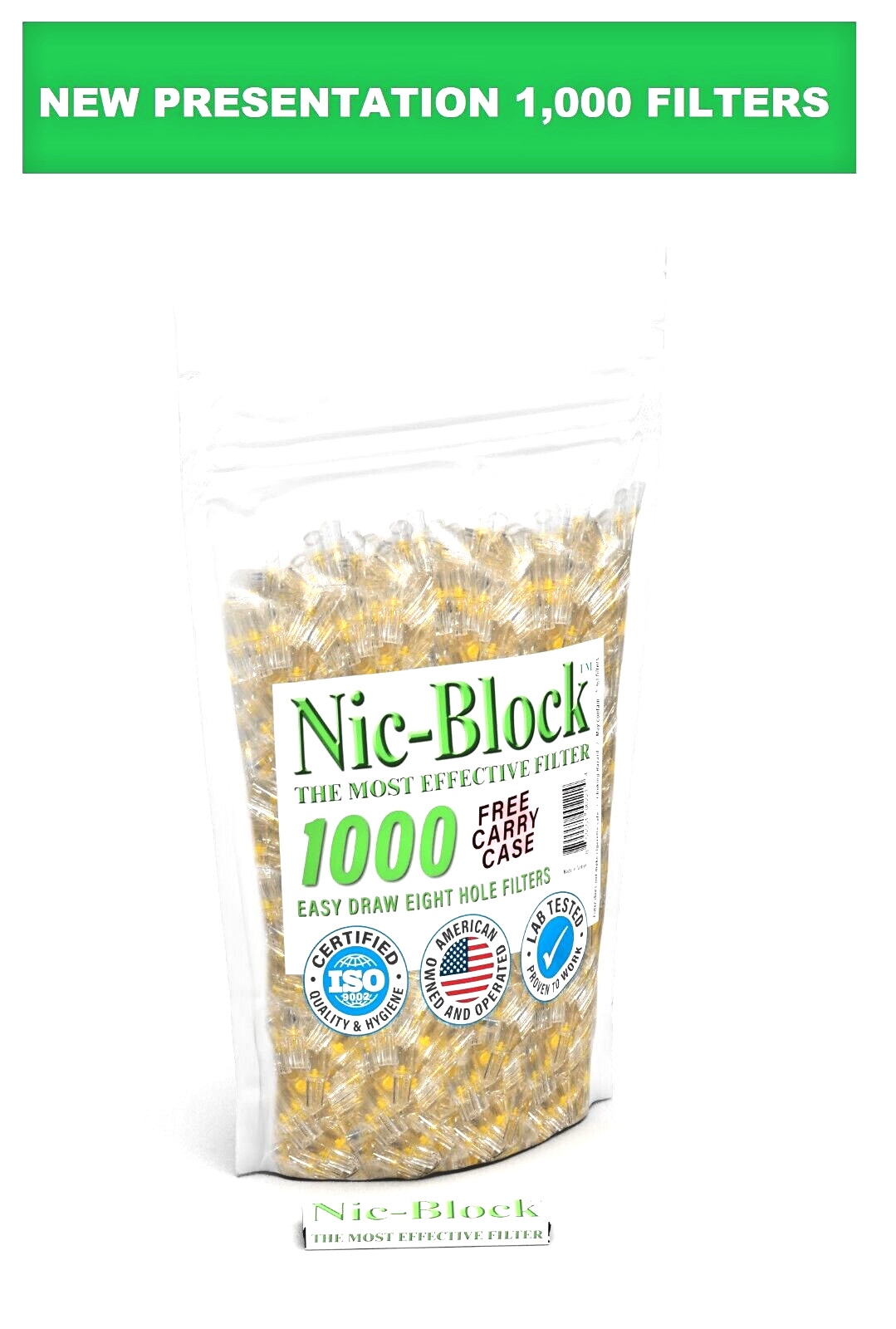 NIC-BLOCK Cigarette Filters Bulk Wholesale 1000 FILTERS TIPS & FREE CARRY CASE