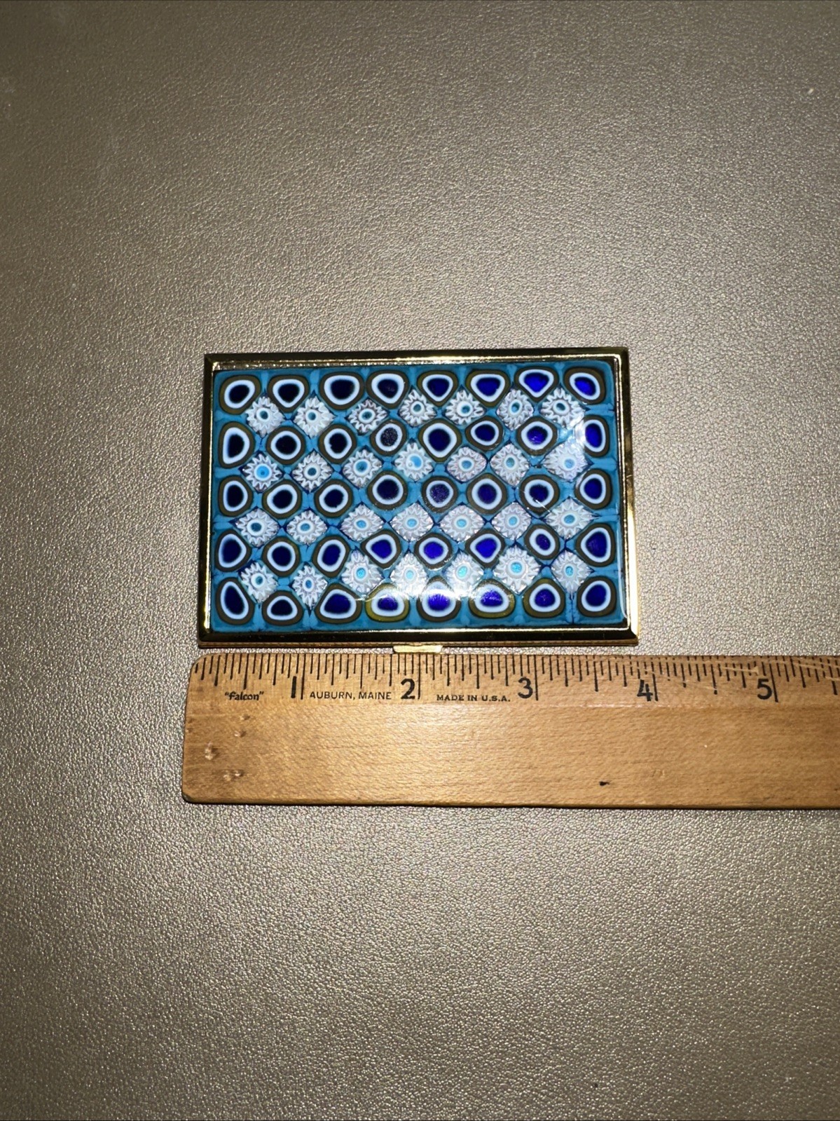 Vintage Murano Millefiori Glass Business Card Case Holder Italy Gold Tone c2000