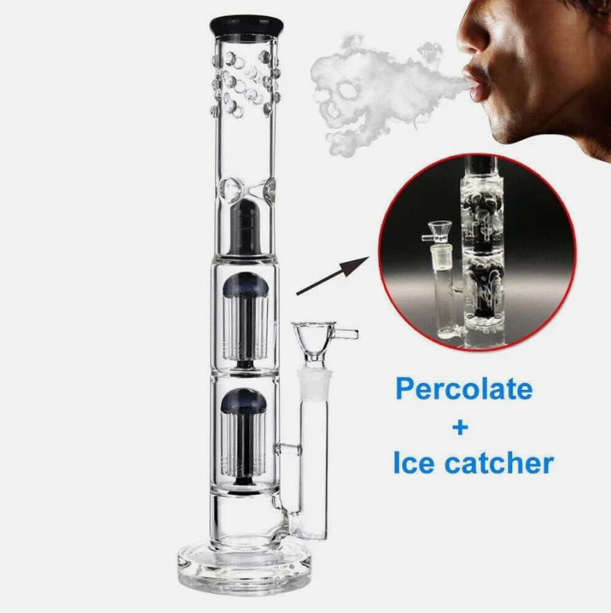 16inch Perc Glass Bong Heavy Percolate Bongs Smoking Hookah Water Pipe 18mm Bowl