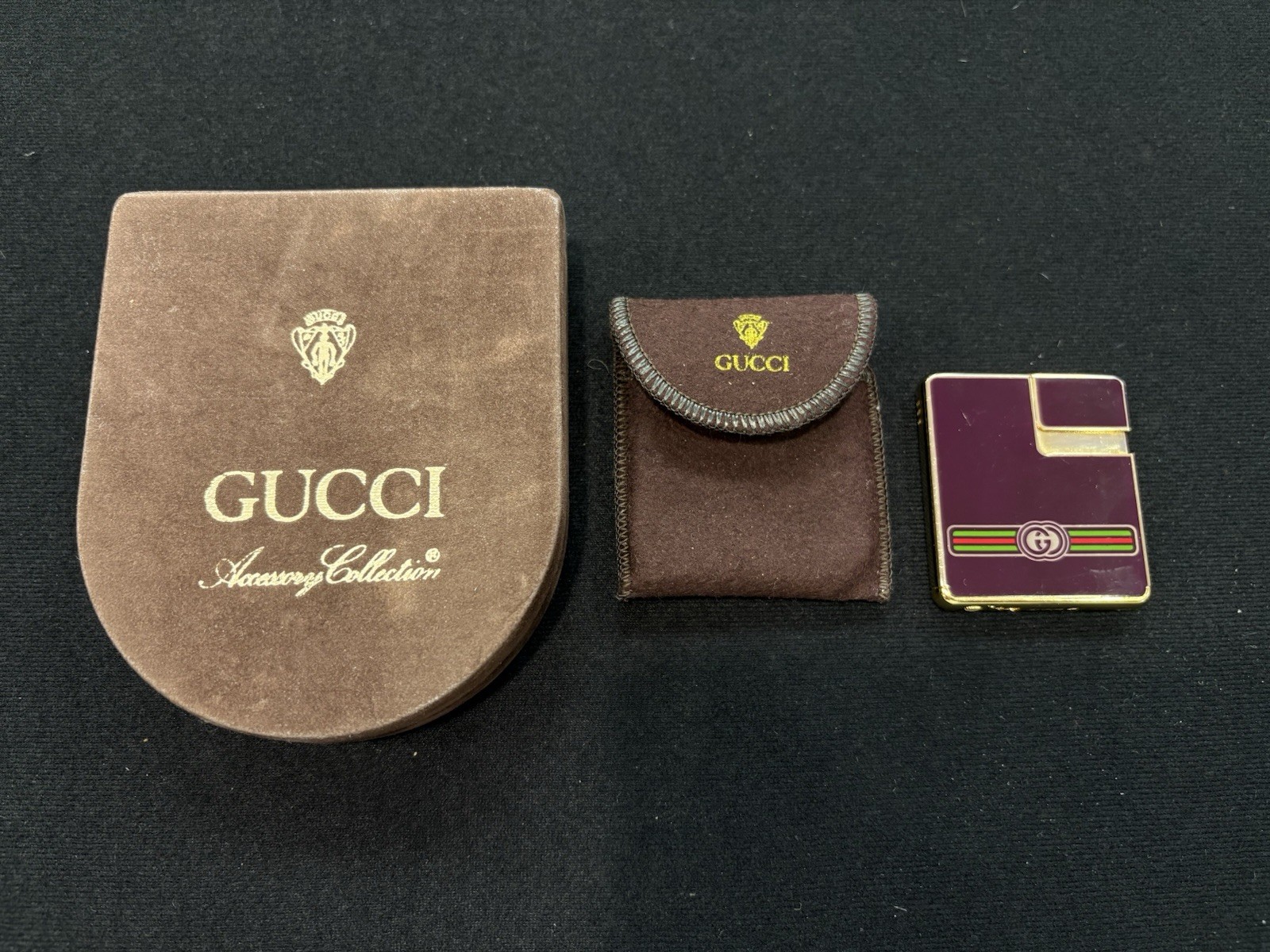 Vintage Gucci Gas Lighter Sherry Line GG Logo Purple Brown with Box