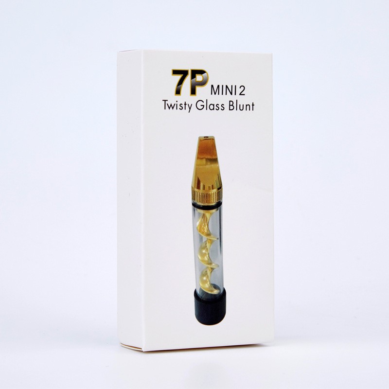 7P MINI 2 Glass Tube Twisty Blunt Smoking Pipe With Brush – Random Color Sent