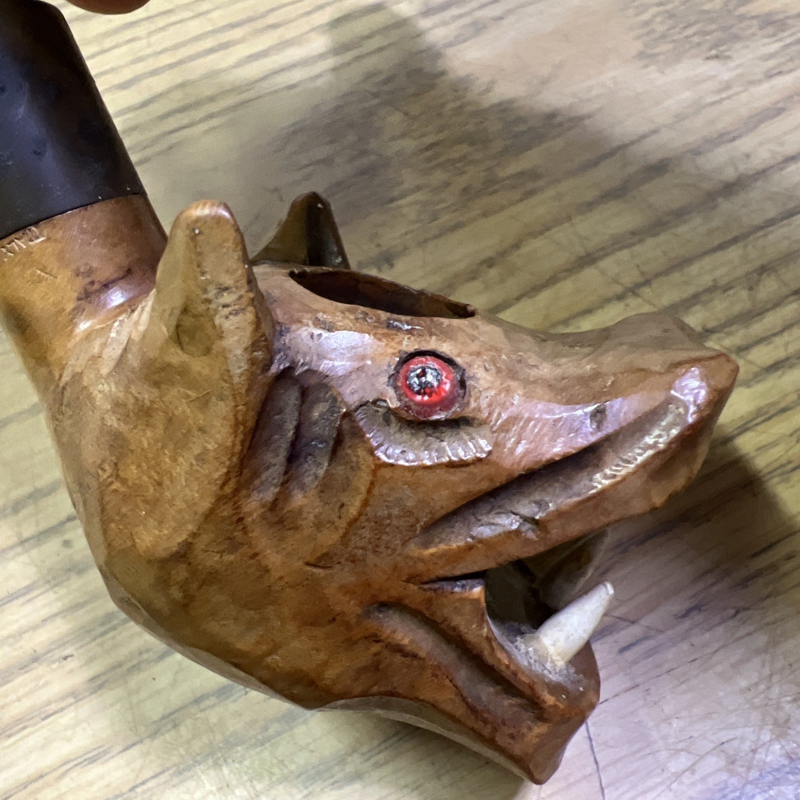 Vtg 1950s Hand Carved Italian Briar Glass Eye Hippopotamus Smoking Tobacco Pipe