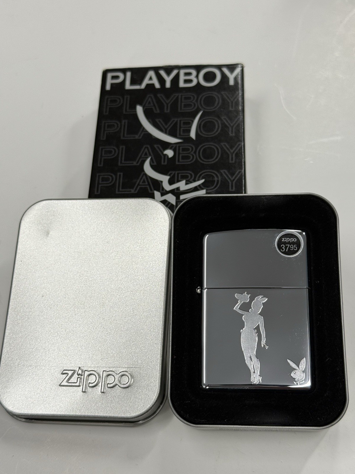 ZIPPO 2003 PLAYBOY WAITRESS & BUNNY POLISHED CHROME LIGHTER SEALED IN BOX G87