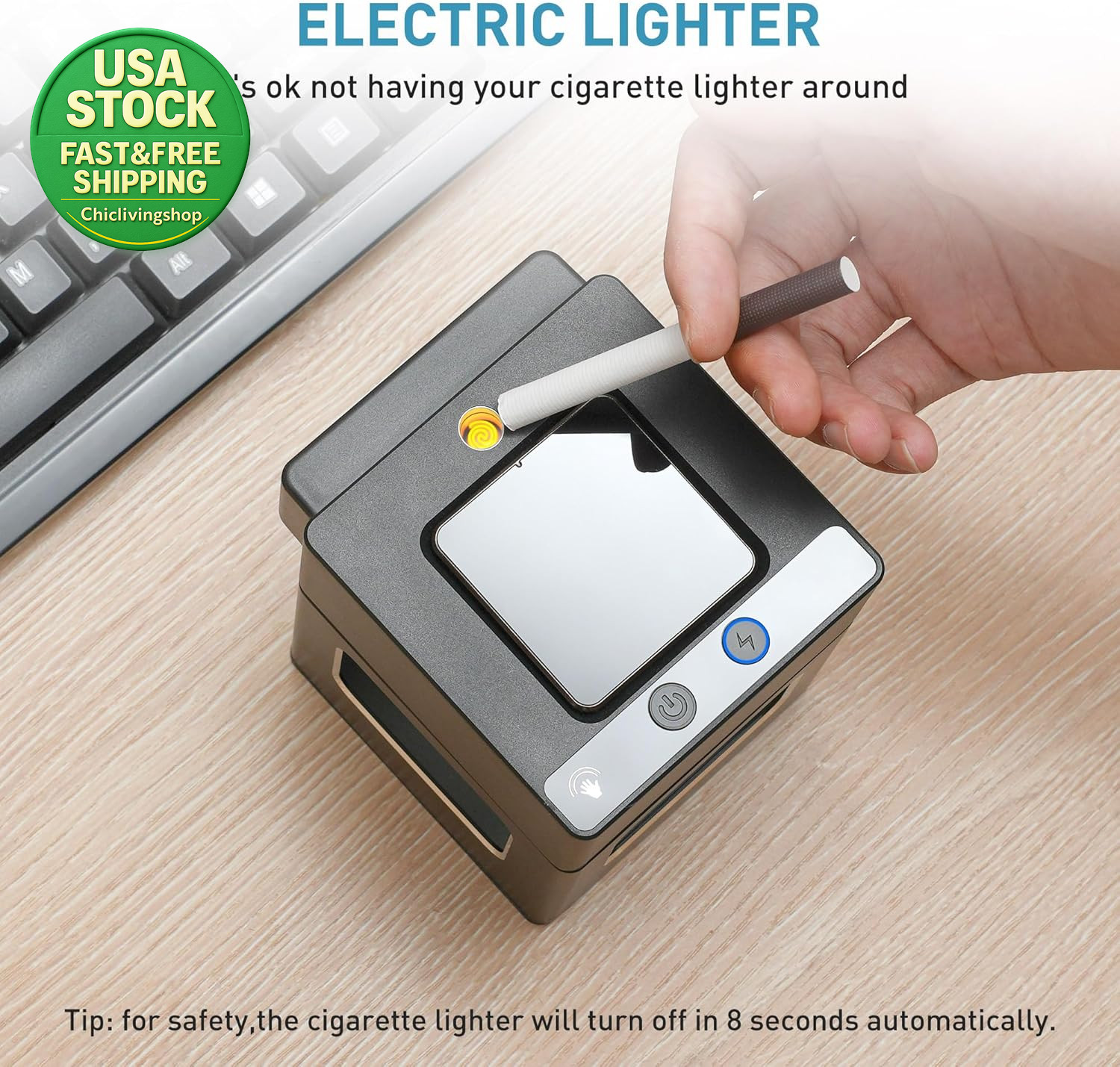 HEPA Smokeless Ashtray USB Rechargeable Touchless Lighter for Indoor Outdoor