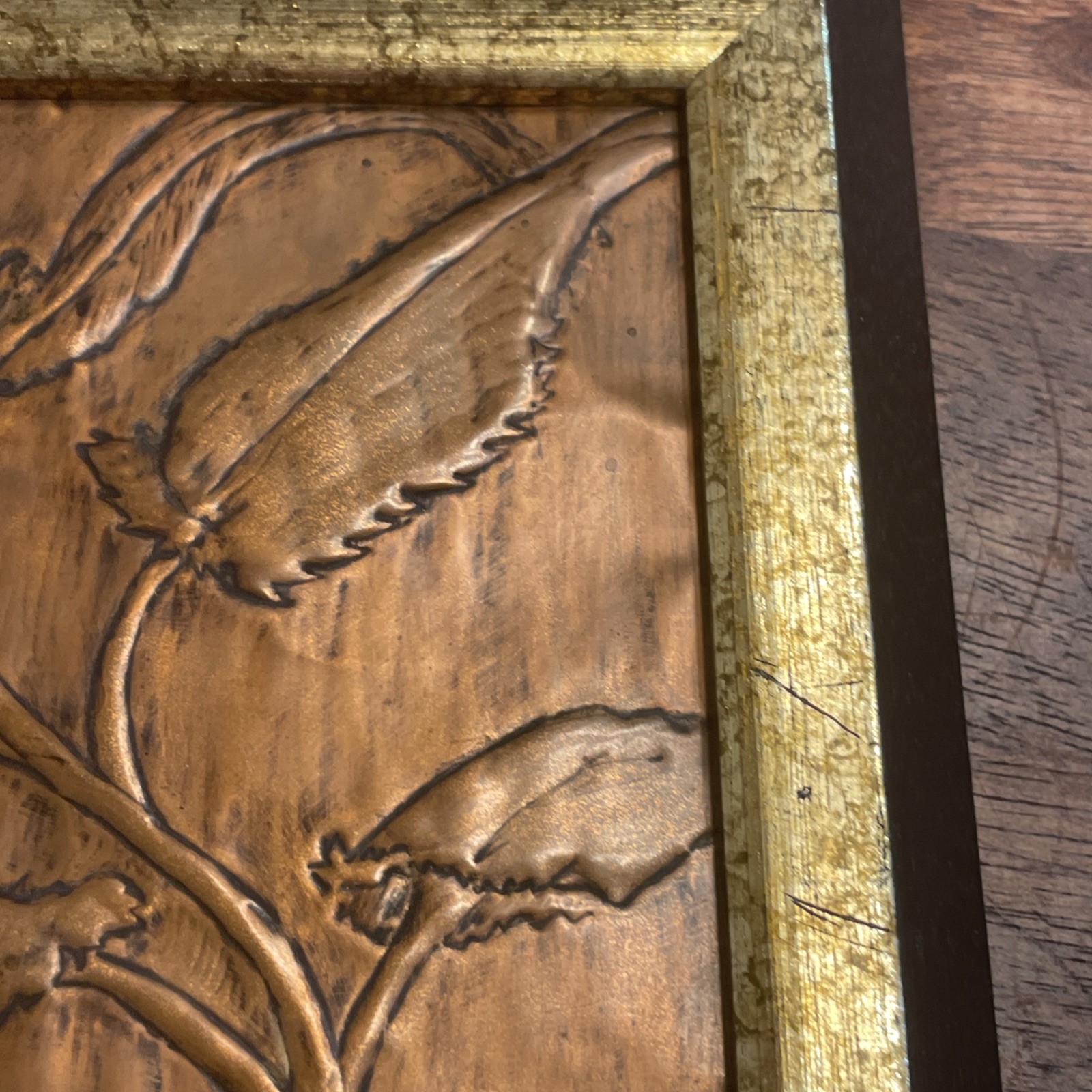 Vintage Signed Hammered Copper Art Smoking Pipe Tobacco Plant Framed Chicago
