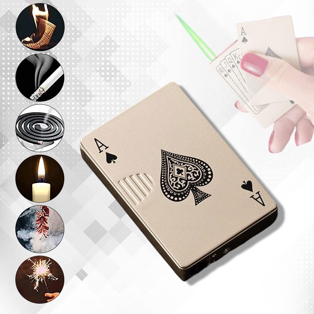 Refillable Green Flame Butane Poker Playing Card Deck Cigarette Lighter