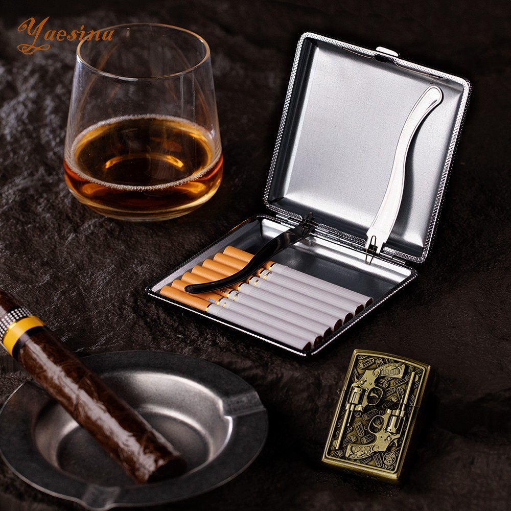 Yaesina 2 Pack 20 Capacity Vintage Metal Cigarette Case Cigarette Holder Case
