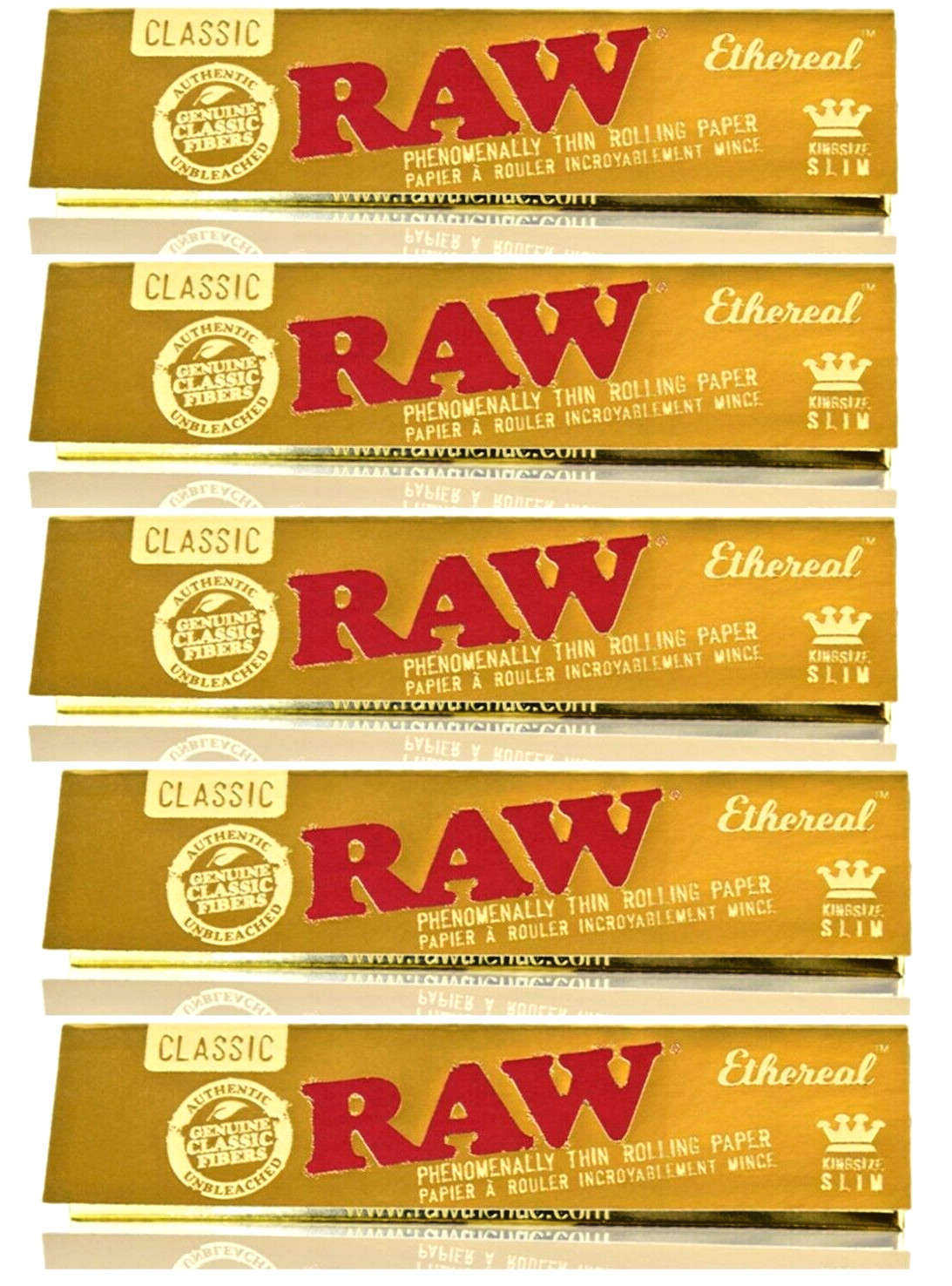 5x Raw ETHEREAL 1King Size ROLLING PAP ERS 32 LVS/PK *Best Price! USA SHIPPED*