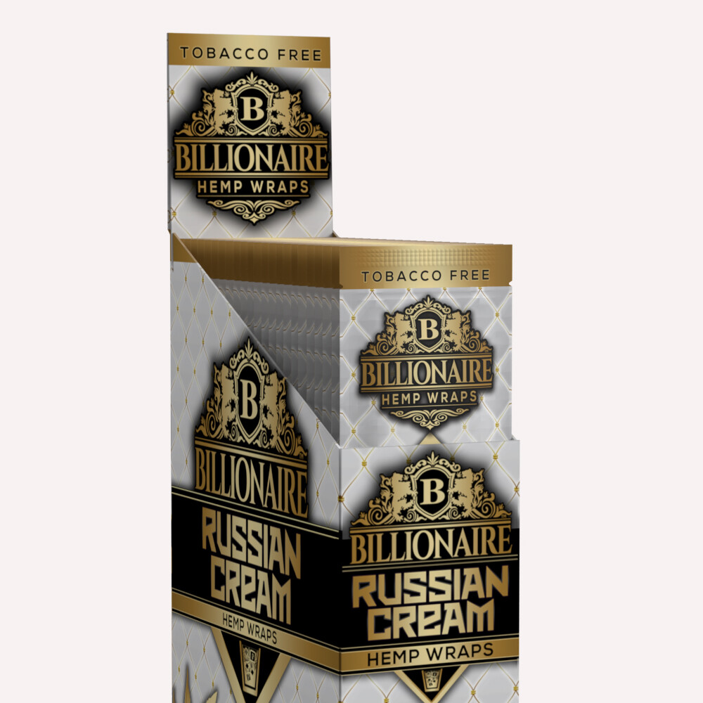 Billionaire Wraps – White Russian Cream Rolling Paper – (Box of 25 Pouches)