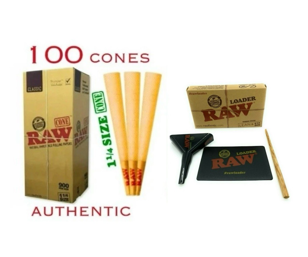 RAW 1 1/4 size pre rolled cone AHTHENTIC + raw 1/4 size cone loader