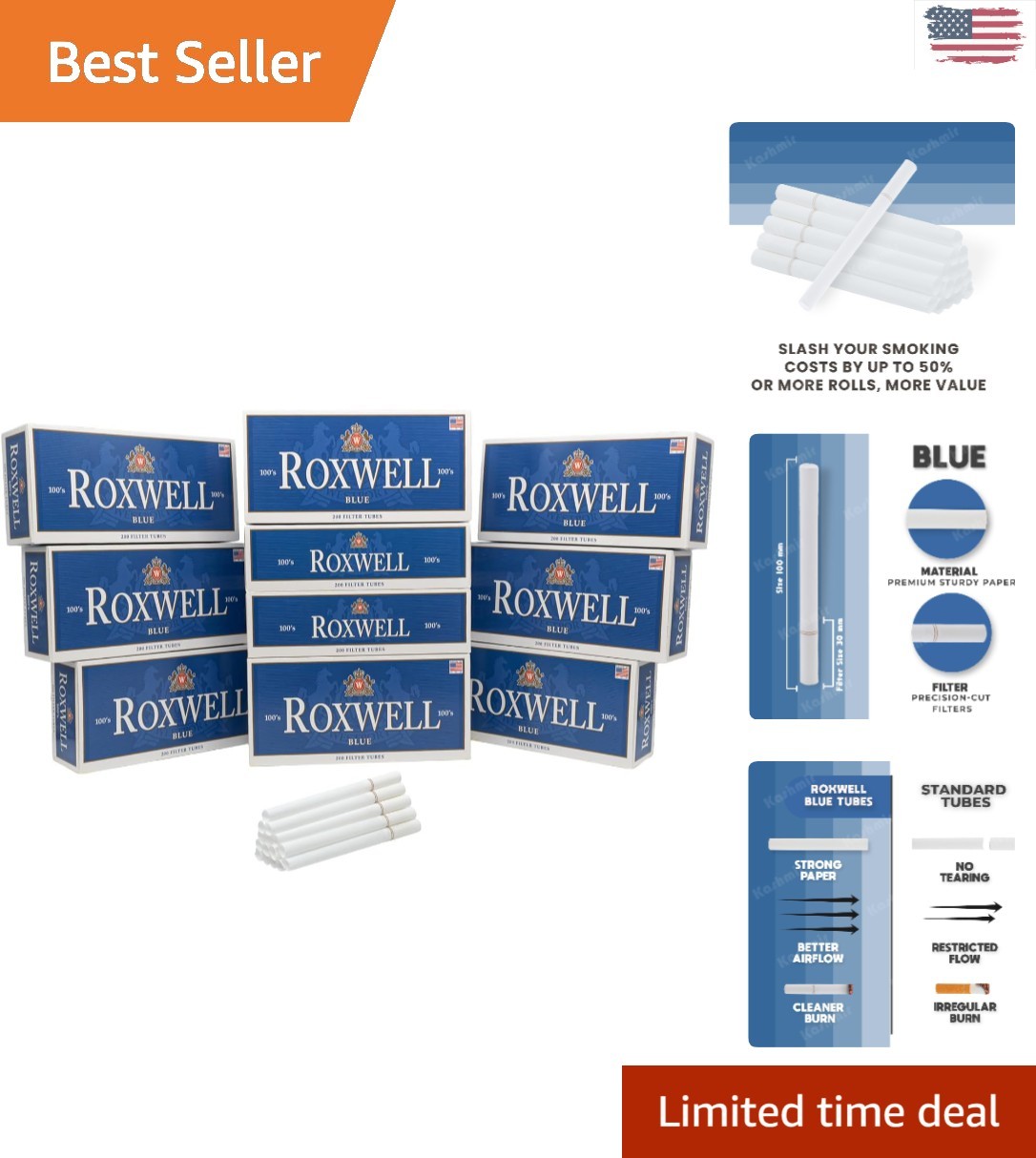 Roxwell 100mm Cigarette Tubes – Smooth Draw and Clean Burn, 2000 Tubes