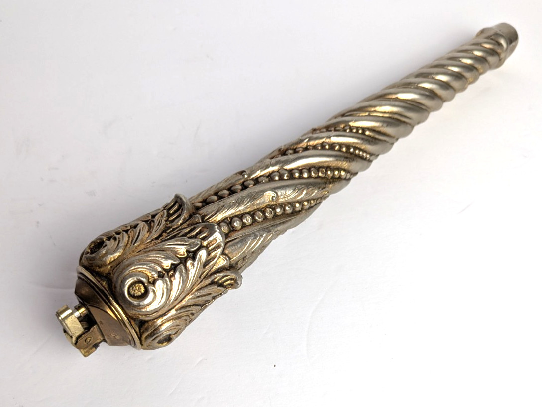 Huge 13″ Scepter Silver Metal Table Top Cigarette Lighter Very Good Needs Flint