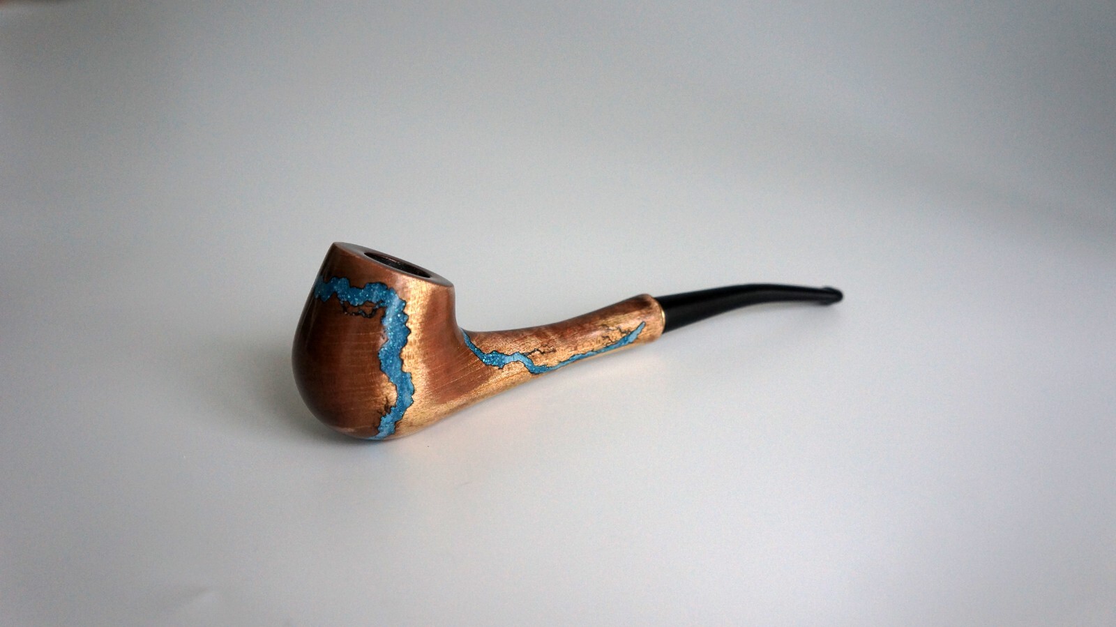 Tobacco pipe, wooden smoking pipe inlay with gemstone turquoise, smoking bowl