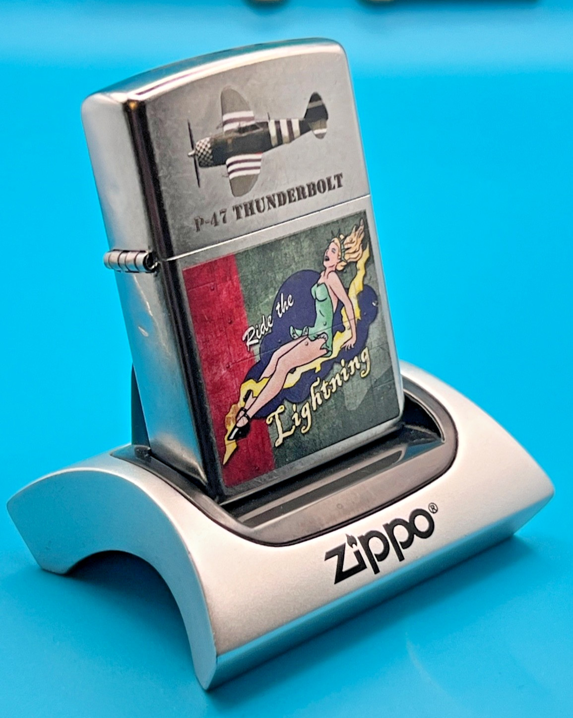 Genuine Brand New 21 ZIPPO Lighter P-45 THUNDER BOLT Ride The Lightning Nose Art