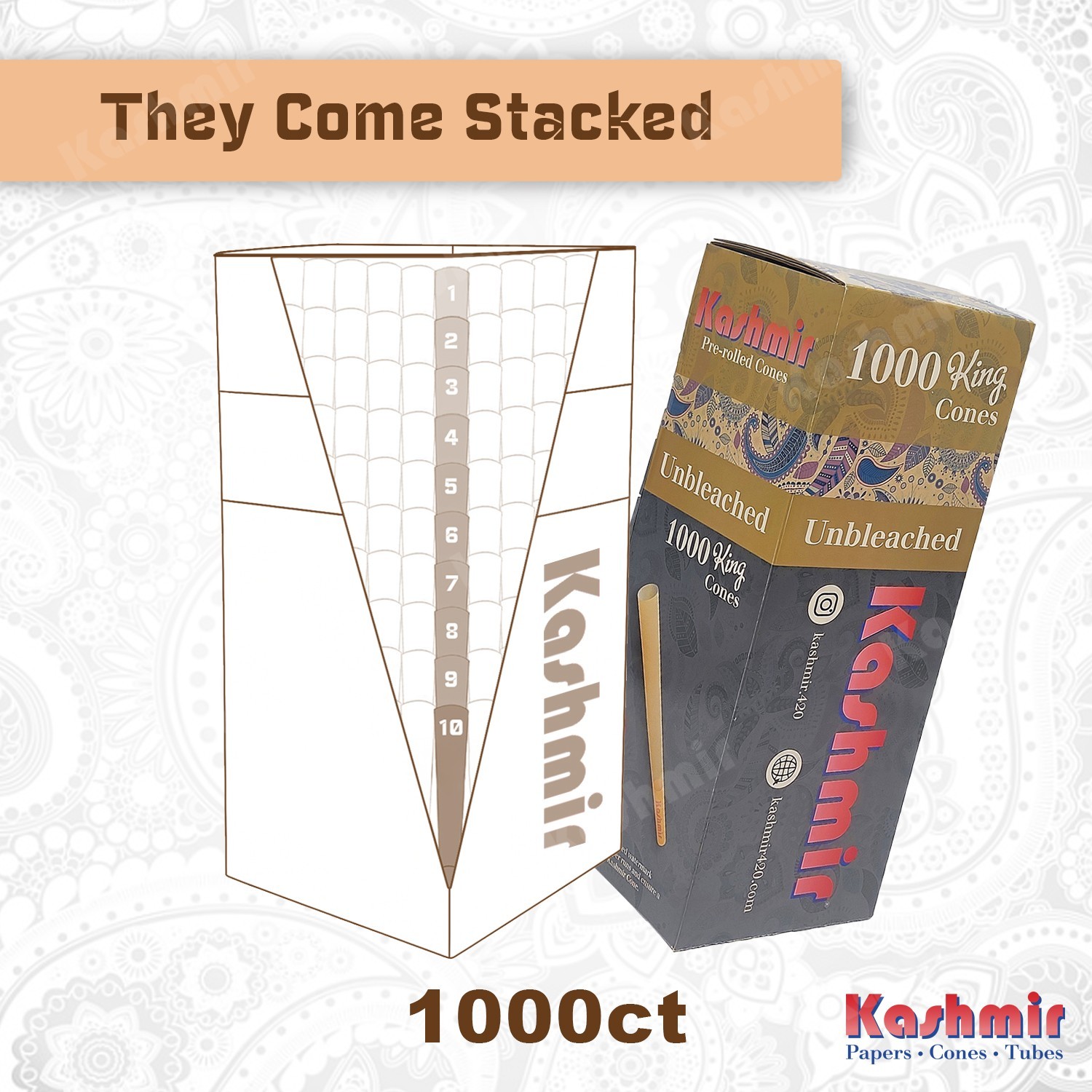 Kashmir King Unbleached Pre Rolled Cones 1000 Ct Bulk Box Rolling Papers & Tips