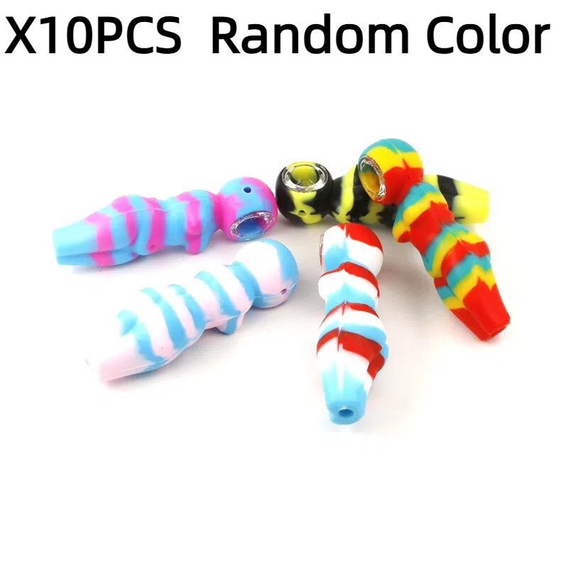 10PCS Silicone Bongs w/ 7-Hole Glass Bowl, Random Color, Stylish & Convenient
