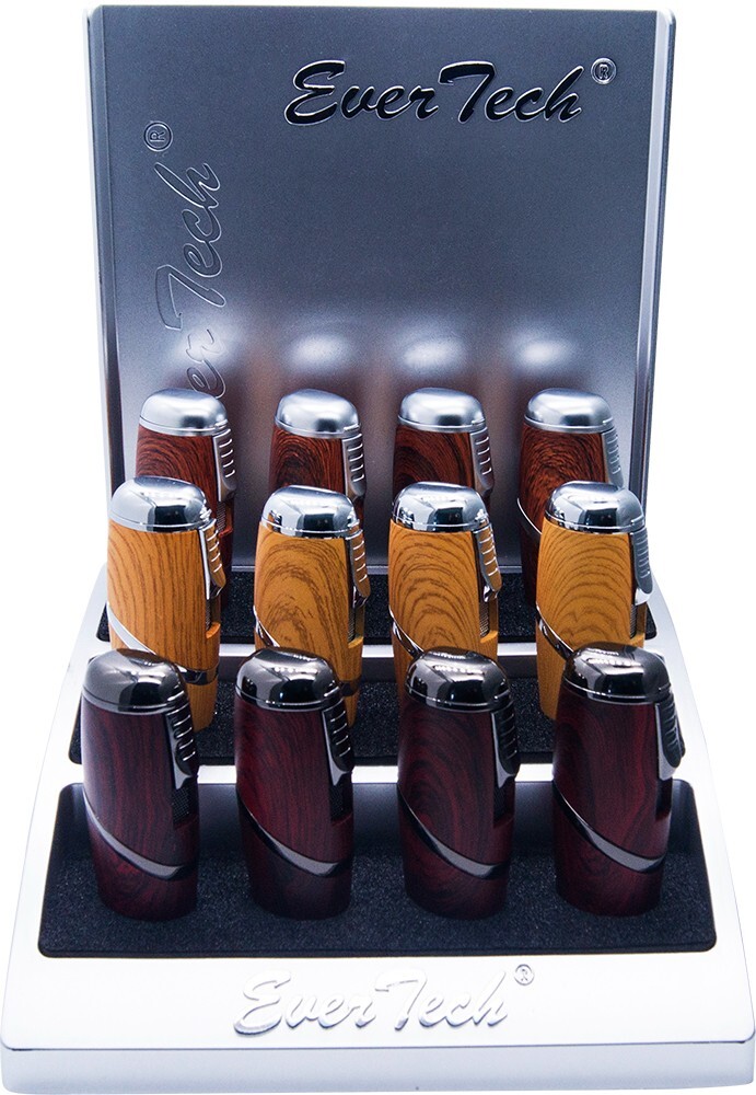 Wooden Finish Triple Jet Torch Lighter Adjustable Flame W/ Cigar Puncher Light