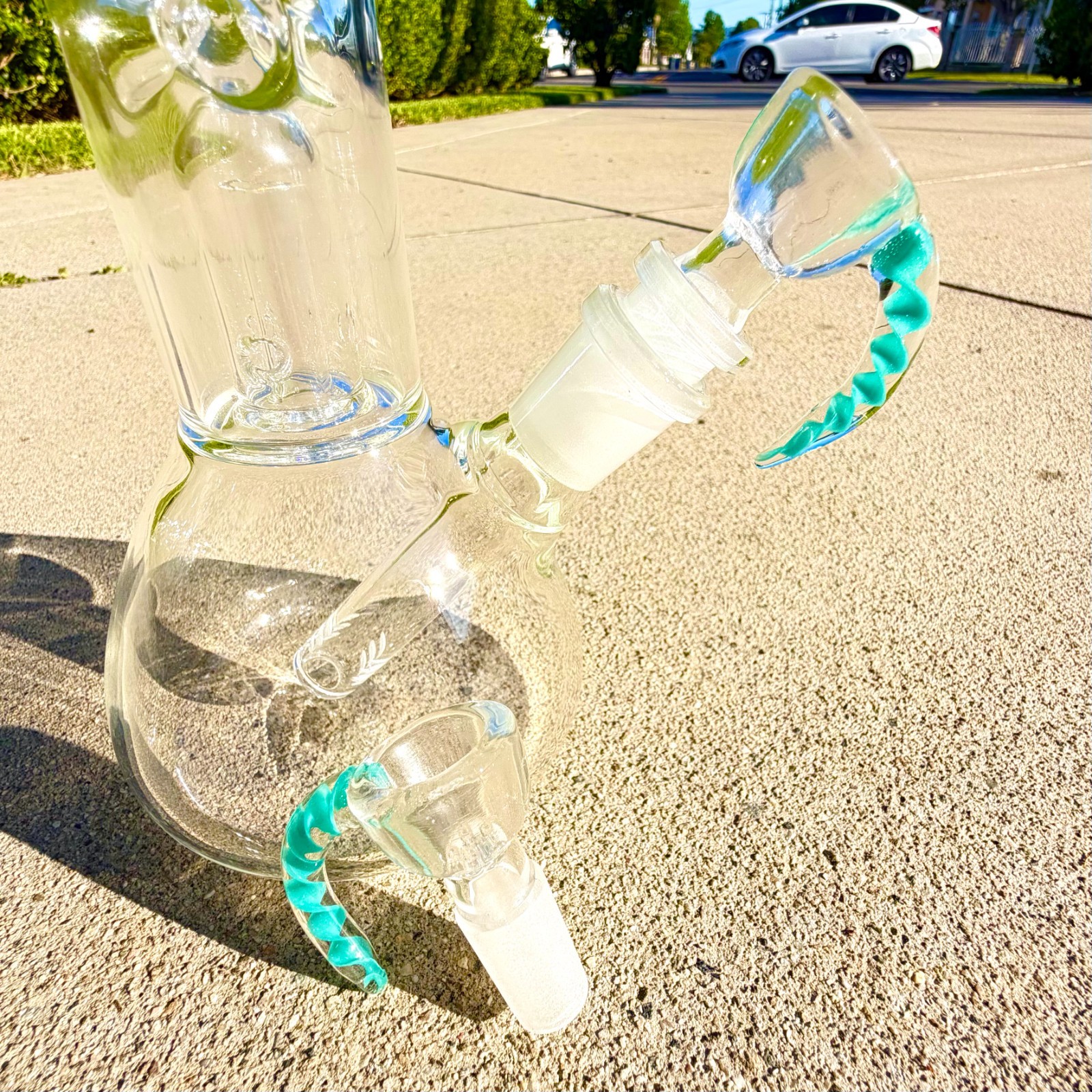 2Pcs Premium 14mm Light Blue Horn Bowl Holder Thick Glass Built-in screen