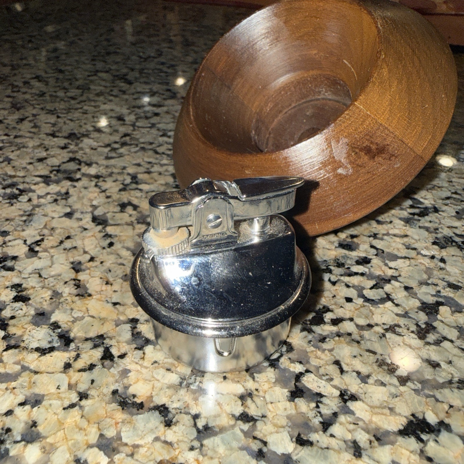 Vintage Wood Table Lighter Mid Century Modern Desk Lighter Chrome Top