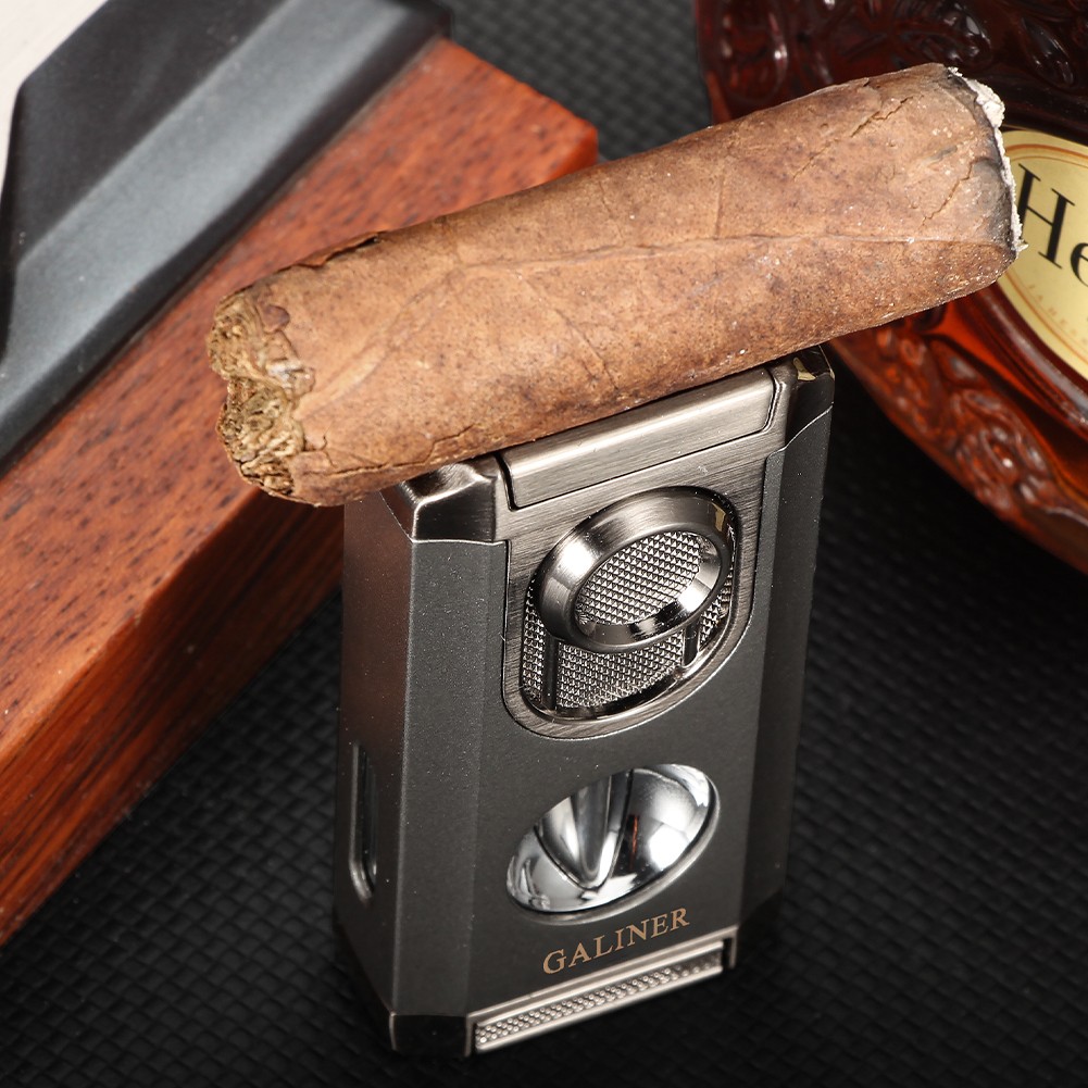 Galiner Metal Cigar Lighter 3 Jet Flame Torch With Punch Windproof Butane Travel