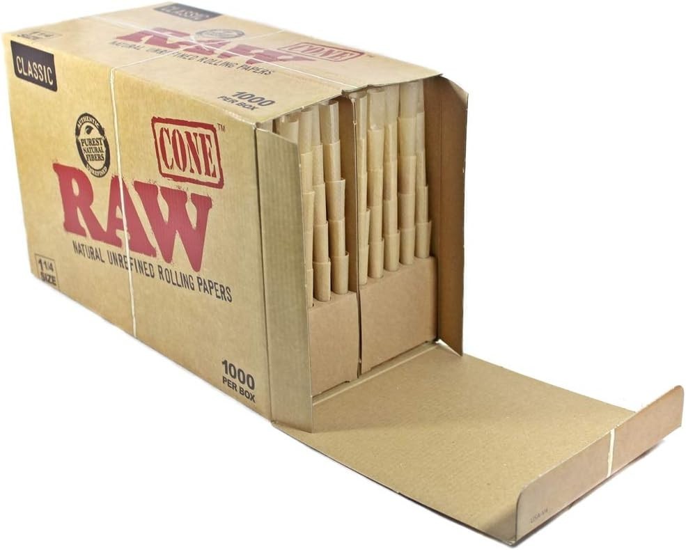 RAW Classic 1 1/4 Pre-Rolled Cones – 1000 Count Bulk Box | Authentic RAWthentic