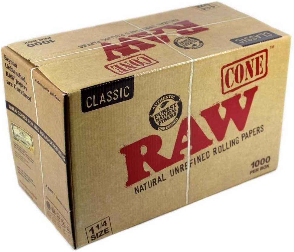RAW Classic 1 1/4 Pre-Rolled Cones – 1000 Count Bulk Box | Authentic RAWthentic