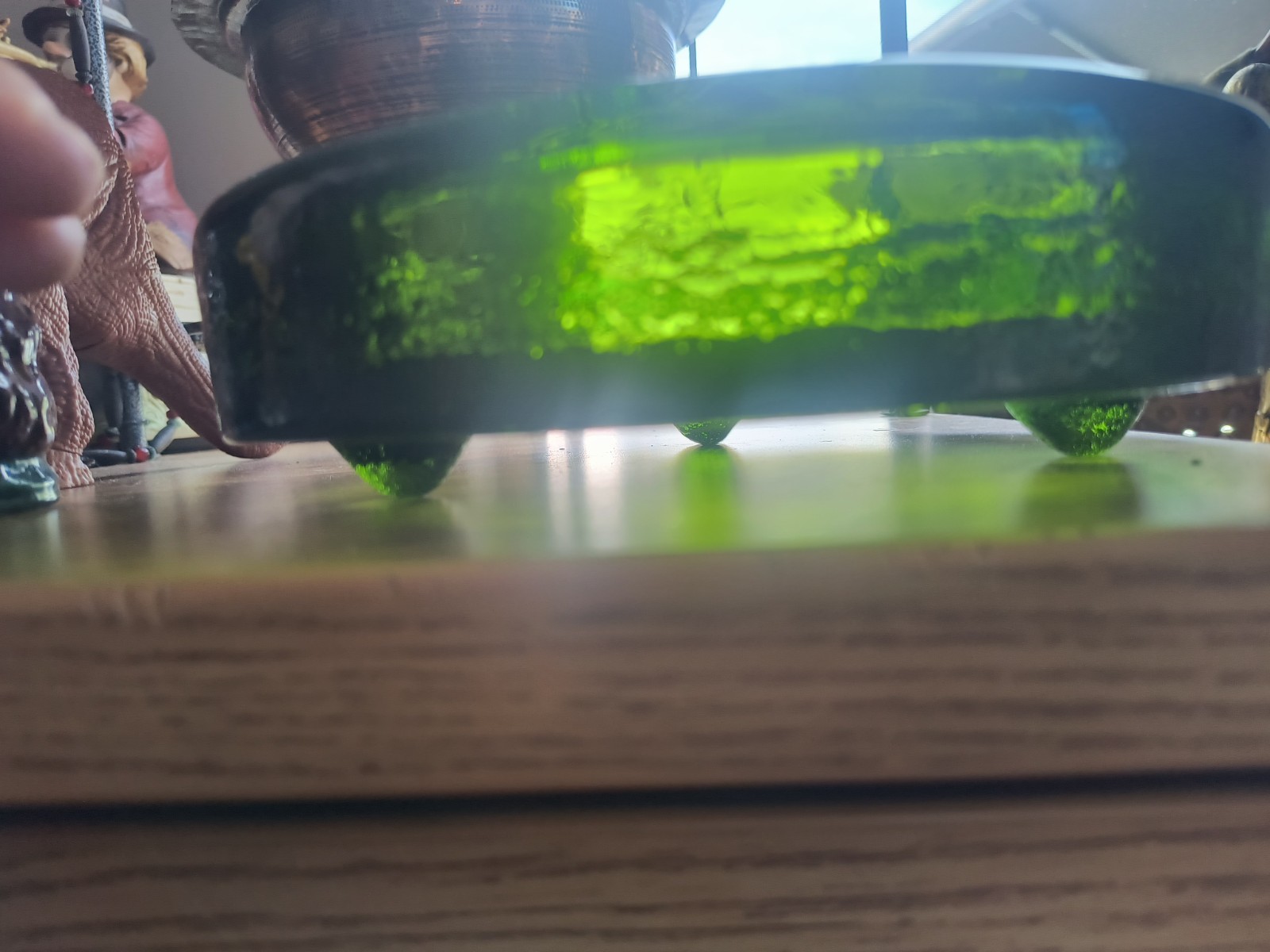 Vtg Blenko Glass Ashtray Centerpiece Round Footed Deep Forest Green Lion MCM