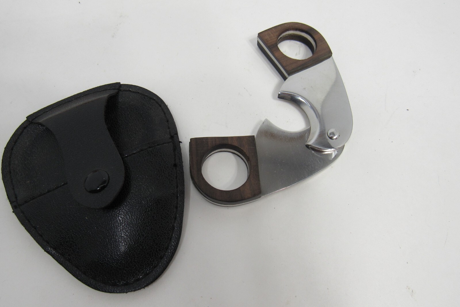 Cigar Tip Scissor Type Cutter with Case, Wood Handles