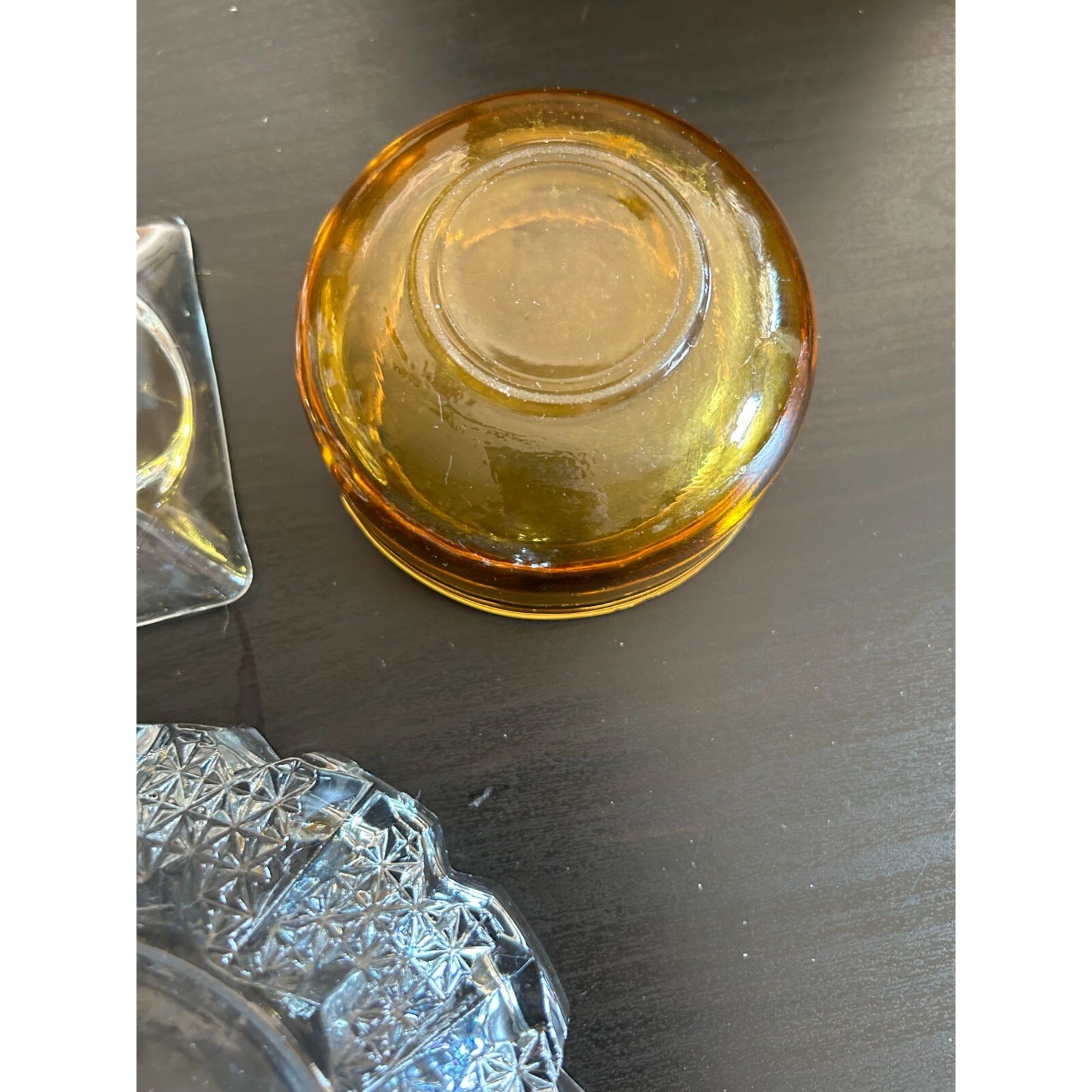 Amber Thick Clear Crystal Glass Set Of 3 Cigarette Ashtray Decorative Vintage