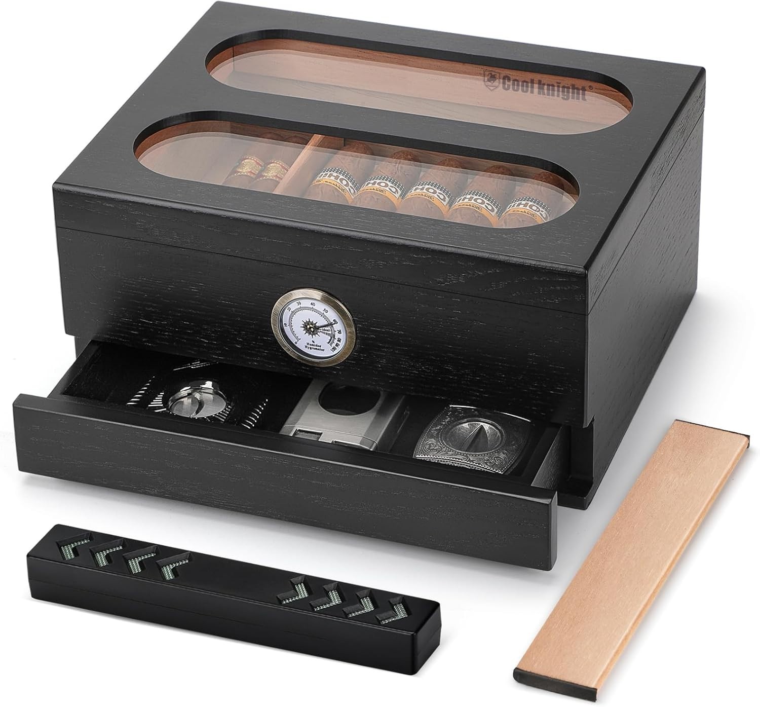 Spanish Cedar Cigar Humidor – Glass Top & Humidifier for 20-35 Cigars
