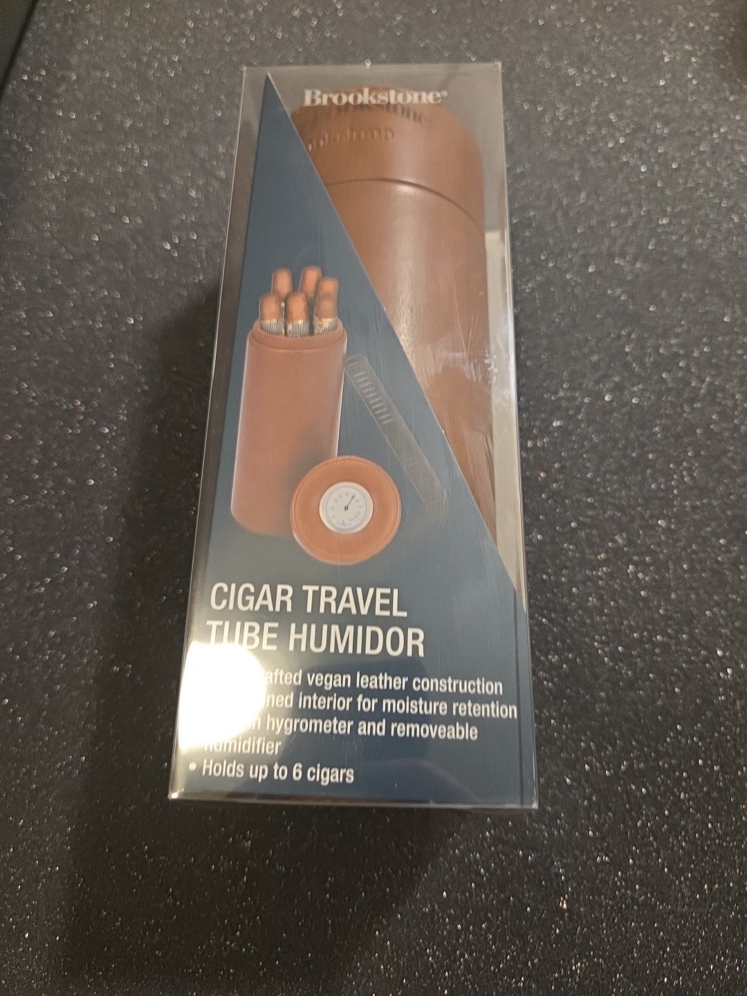 Brookstone Cigar Travel Tube Humidor Removable Hygrometer Cedar Lined Holds 6