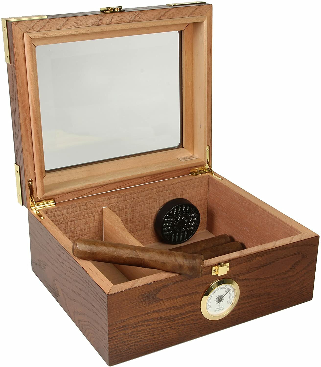 Desktop Humidor, Capri Elegant, Tempered Glasstop, Spanish Cedar 50 Cigars