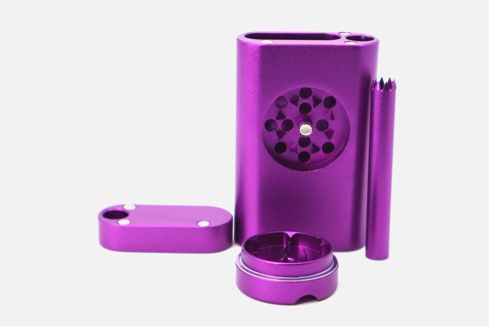PURPLE Aluminum Dugout Grinder Cigarettes One Hitter Builtin Grinder Pocket