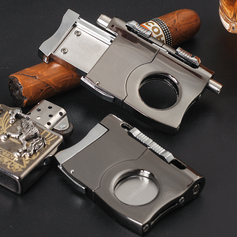2 in 1Portable Stainless Steel Cigar Cutter Sharp Blade Pockets Cigar Drill Tool