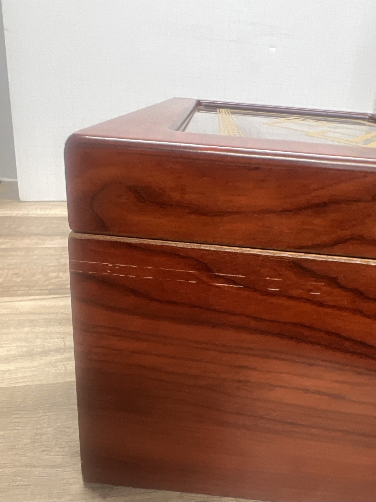 Bally II Cigar Humidor Wood Box, Beveled Glass Top, External Analog Hygrometer