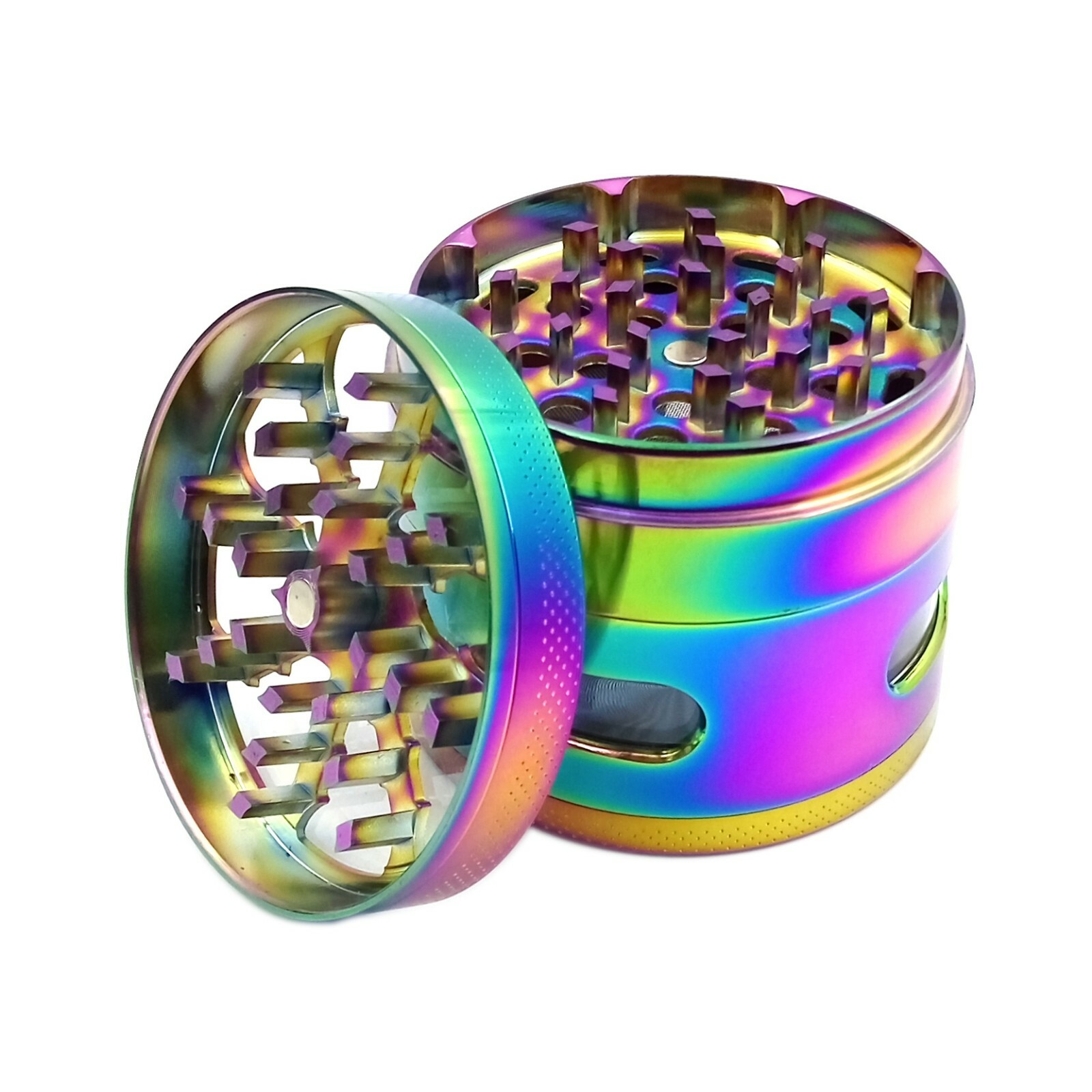 2.5 Inch 4 Piece Large Metal Herbal Herb Tobacco Grinder Crusher Rainbow