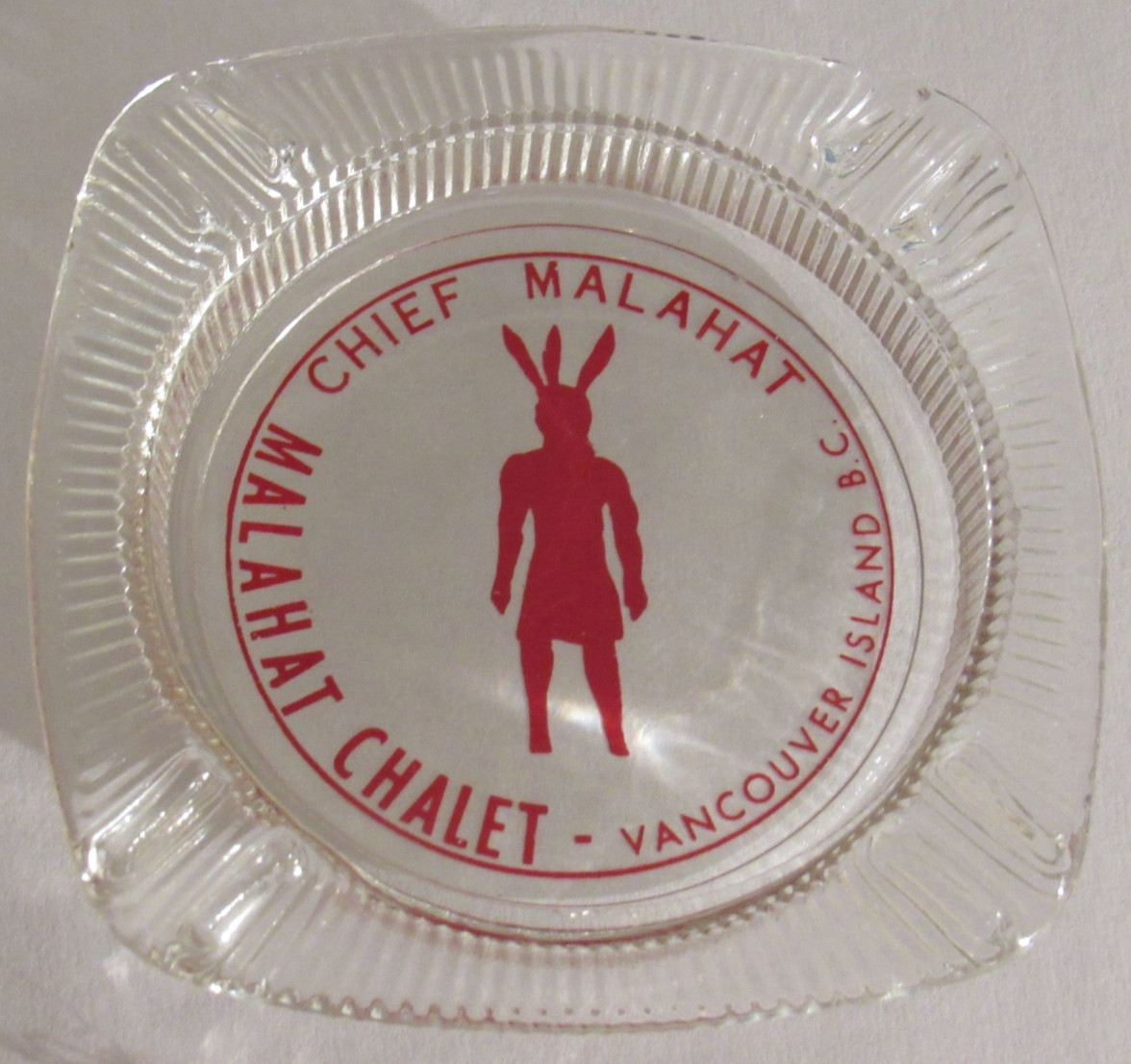 Vancouver Island Canada 1950’s The Malahat Chalet Chief Ashtray clear RARE 4″