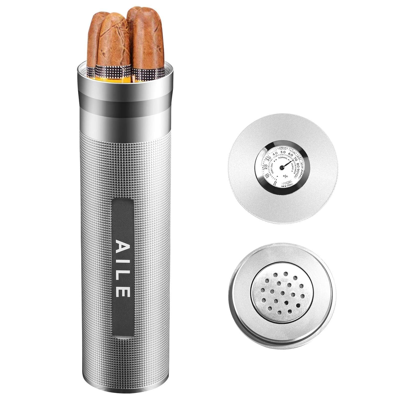 Cigar Stainless Steel humidor Silver Travel Cigar case Tube for 3 to 4 Cigars…