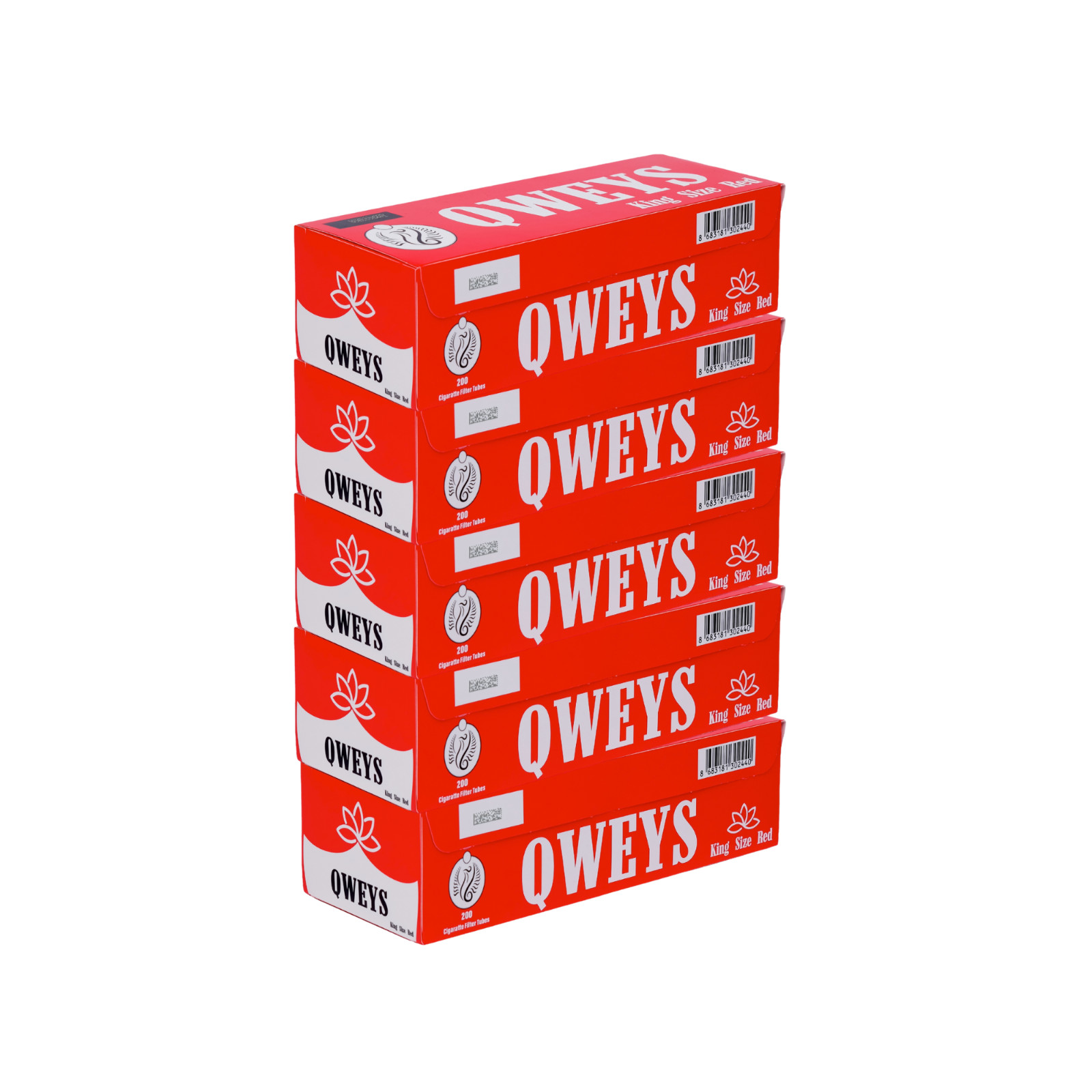 Cigarette Tubes King Size 5 Box of 200 Ct QWEYS RED