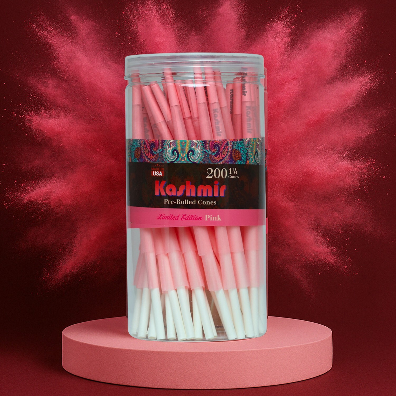 Kashmir Pink Pre Rolled Cones 1 1/4 Size – 200 Ct Limited Edition Rolling Paper