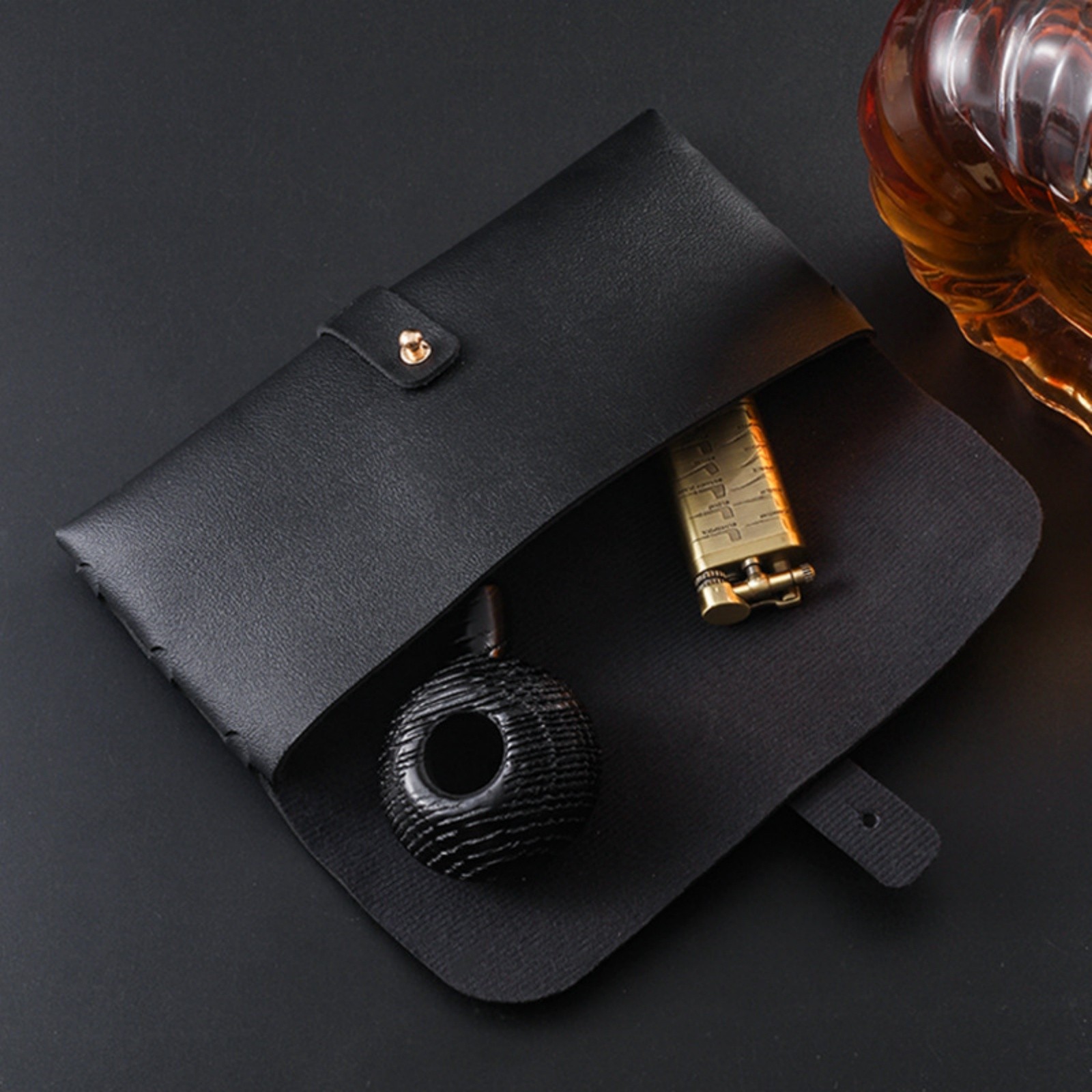 Tobacco Pipe Case PU Leather Pipe Storage Pouch Holder Black Portable