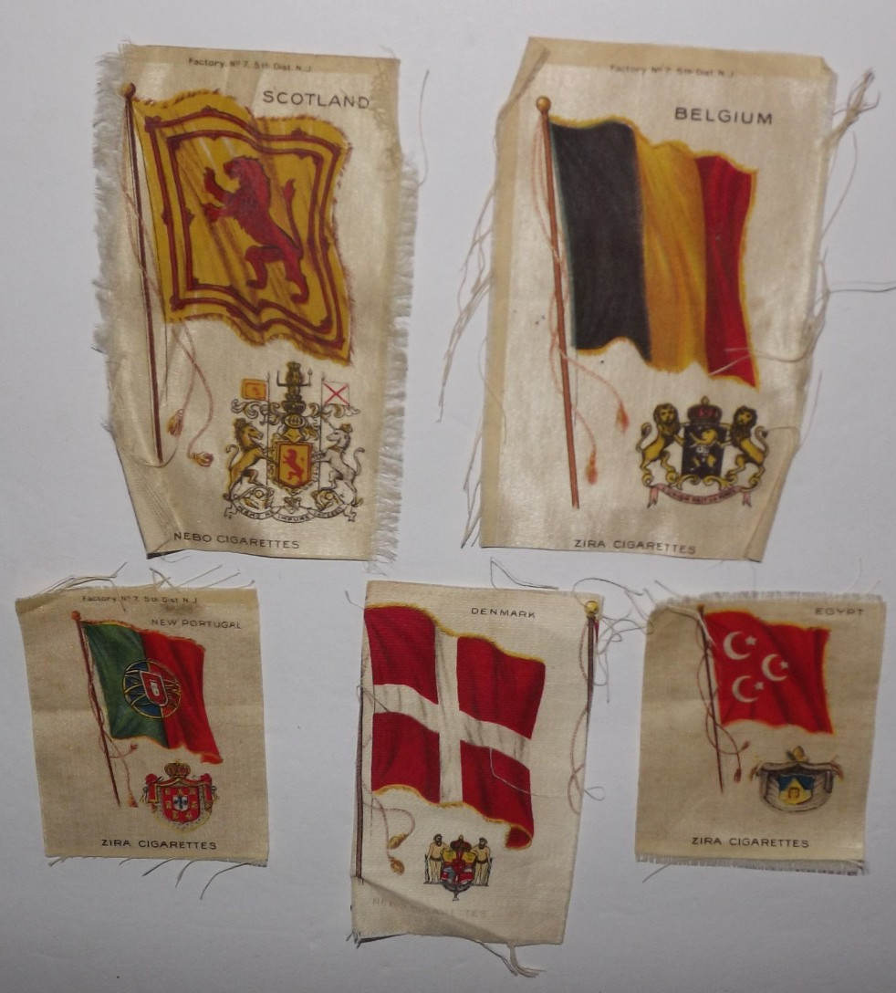 Vtg Tobacco Silks Flag Scotland Portugal Denmark Egypt Belgium Lot Of 5