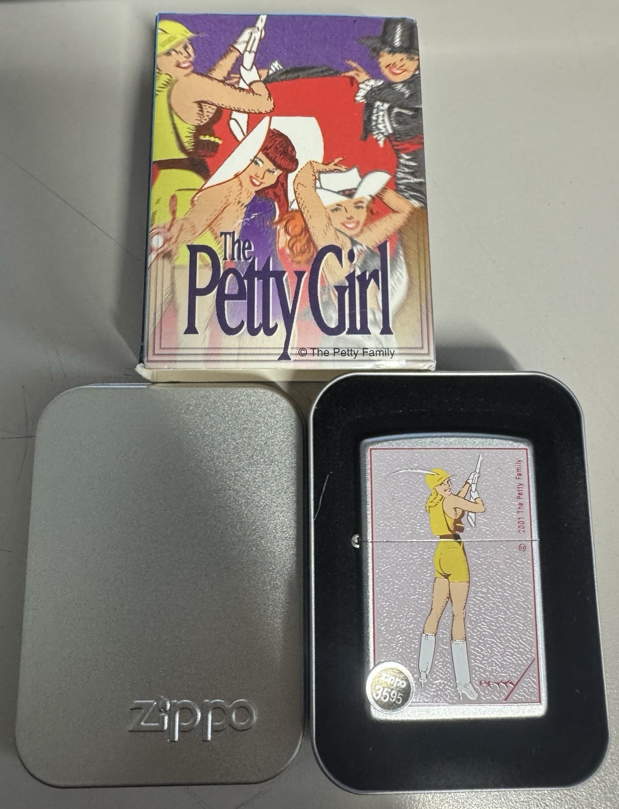 ZIPPO 2000 THE PETTY GIRL SERIES SHARPSHOOTER CHROME LIGHTER SEALED IN BOX C430
